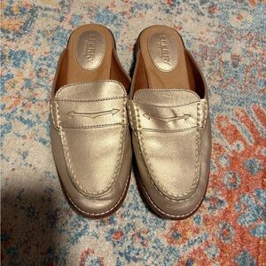 Sperry Topsiders gold metallic leather slides